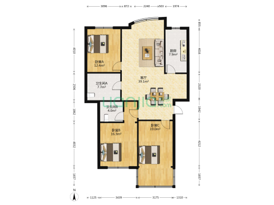 曙光嘉园 3室1厅2卫 190平方