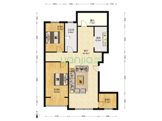 新世纪佳园A区 3室1厅1卫 128平方