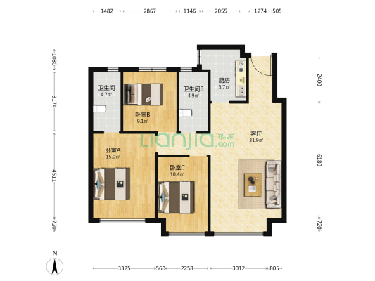 伊河棠樾 3室1厅2卫 106平方