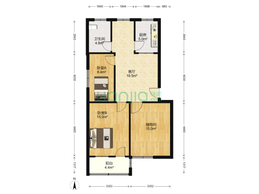 竹苑新村（园区） 2室1厅1卫 92平方