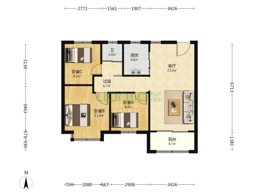 睢宁东城名郡 3室1厅1卫 98平方
