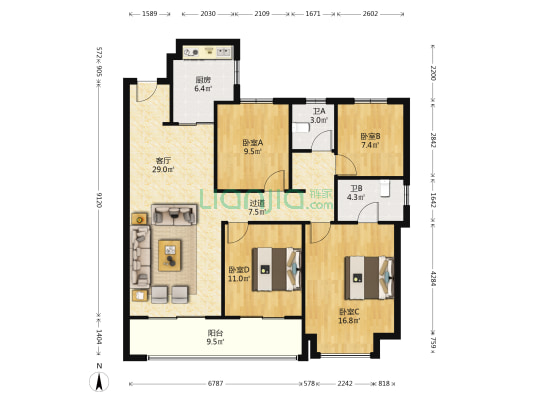 华宇·锦绣澜湾 4室1厅2卫 127平方