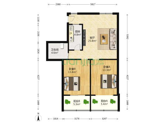 公园西村 2室1厅1卫 83平方