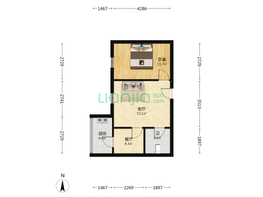 龙川小区 1室2厅1卫 52平方