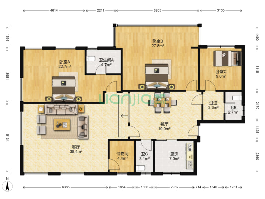 金色屋顶 3室2厅3卫 182平方