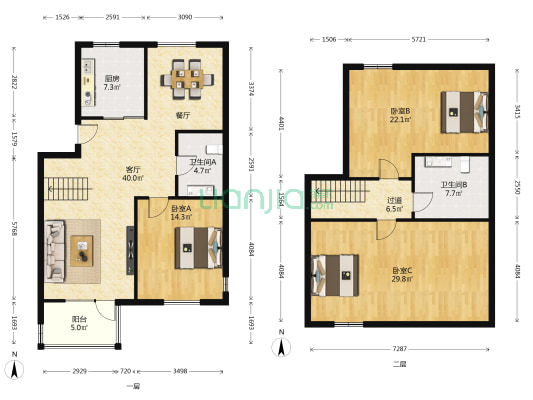 精装修顶跃 三室两厅两卫 房屋保持好 中间户价格可议-户型图
