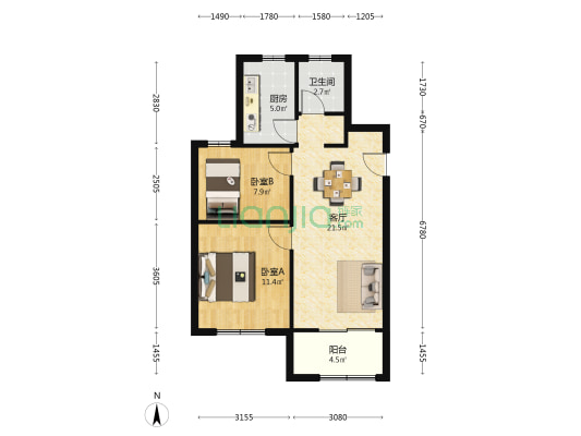 民乐城玉秀苑西苑 2室1厅1卫 83平方
