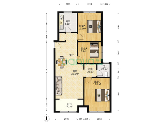 部西里都会佳苑 3室1厅1卫 116平方