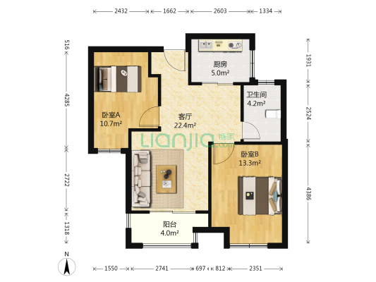 阿卡迪亚（天骄观邸） 2室1厅1卫 76平方