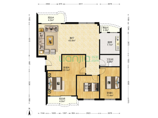 丽港城 3室1厅1卫 137平方