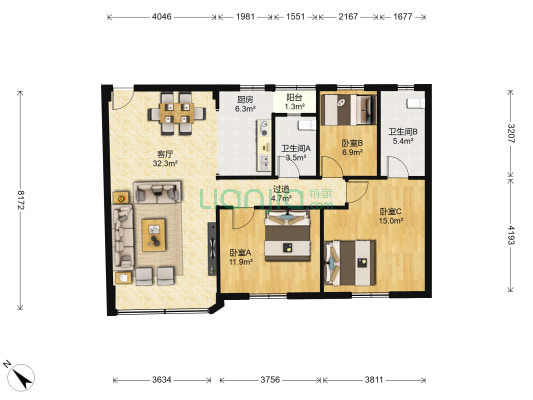 宝源楼 3室1厅2卫 103平方