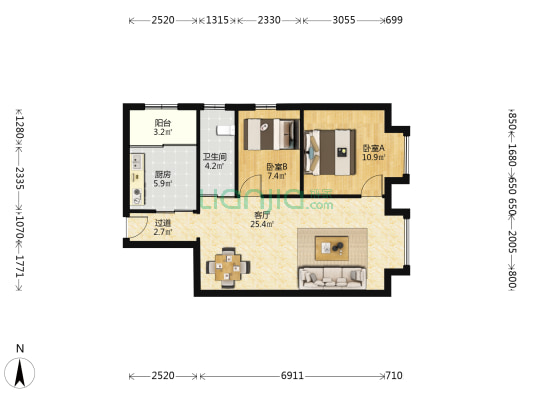 德心轩 2室1厅1卫 75平方