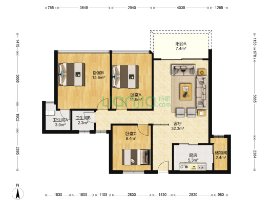 粤惠苑 3室1厅2卫 112平方