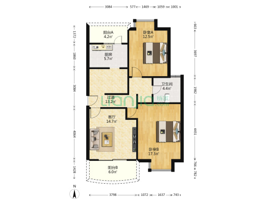 枫泽苑 2室1厅1卫 90平方
