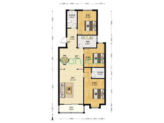 左海名仕 3室2厅2卫 127平方