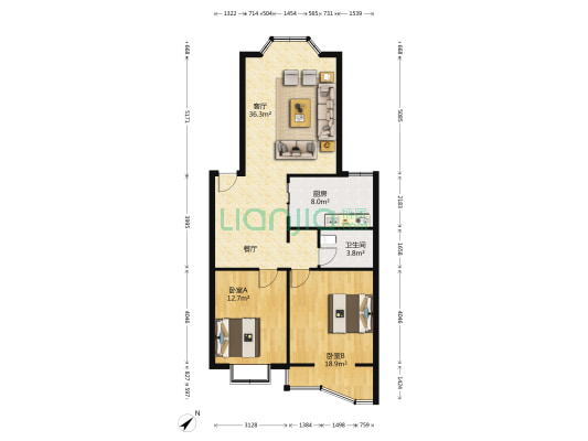 彭州苑 2室1厅1卫 96平方