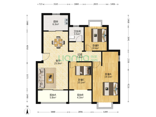 泰和天成 3室1厅1卫 120平方