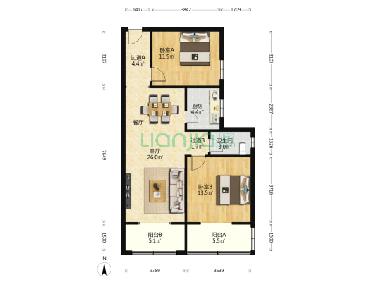 十六街坊黄河社区 2室1厅1卫 92平方