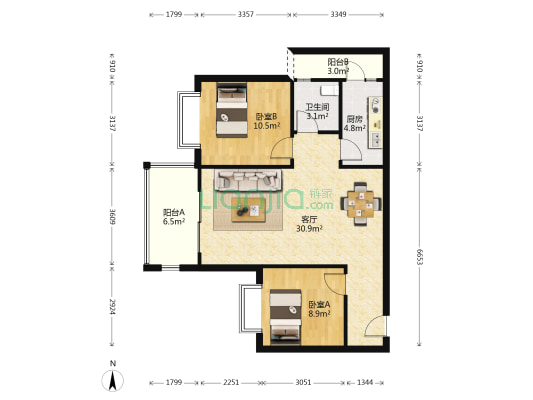 荣煜亲河名居 2室1厅1卫 81平方