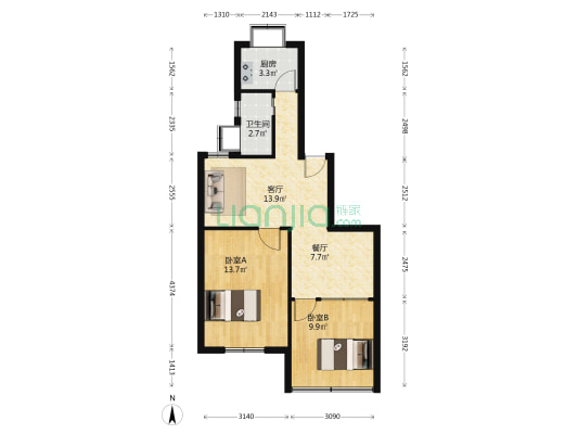 汉阳大道708号 2室2厅1卫 63平方
