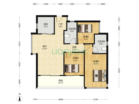 前海润峯府 3室1厅2卫 110平方