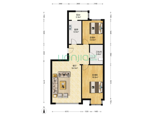 万源星城 2室1厅1卫 105平方