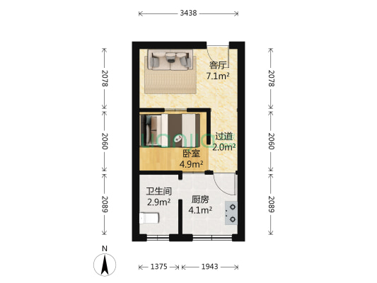 布心公寓 1室1厅1卫 34平方