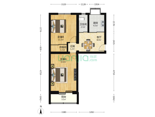 卫生局宿舍楼 2室1厅1卫 65平方