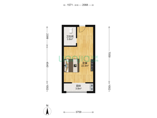 健康新天地·商业步行街 1室0厅1卫 45平方