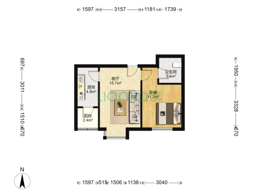 明盛园 1室1厅1卫 51平方