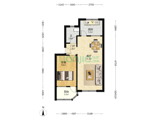 新华小区 1室1厅1卫 54平方