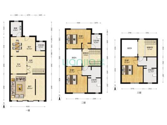 观山墅一区 3室2厅4卫 191平方