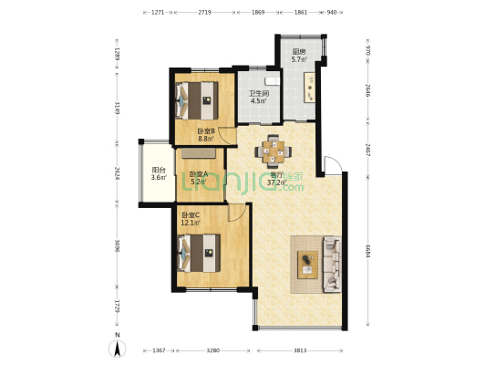 沙溪华庭 3室1厅1卫 88平方