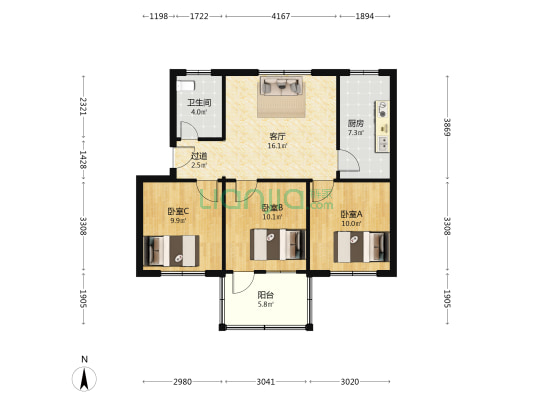 万事和花园 3室1厅1卫 75平方