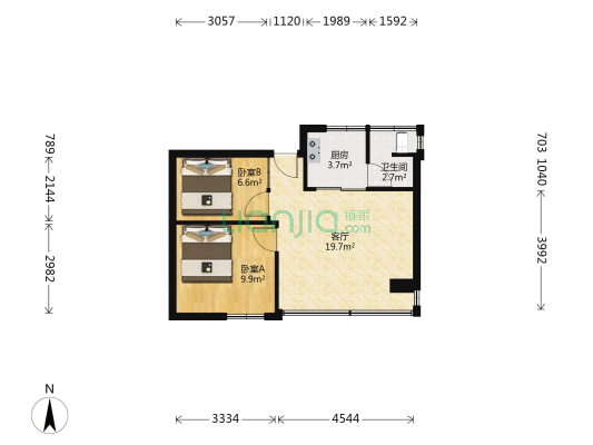 市桥大南路 2室1厅1卫 50平方