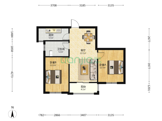 东唐滨江 2室1厅1卫 88平方