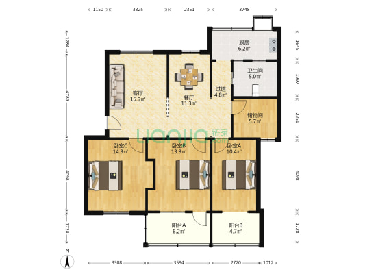 建设大道333号 3室2厅1卫 109平方