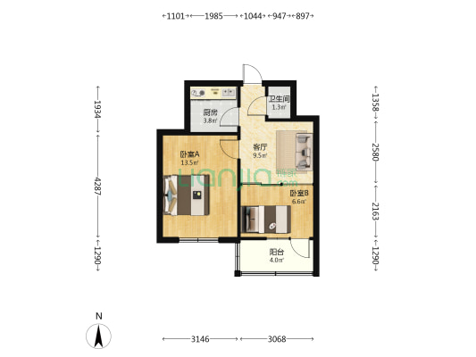 劳动路三胞楼 2室1厅1卫 52平方