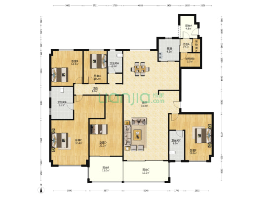 碧桂园和泰府 5室1厅3卫 270平方