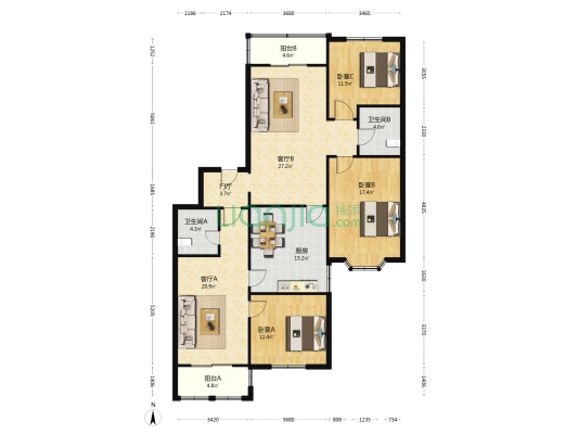 平山公寓 3室2厅2卫 168平方