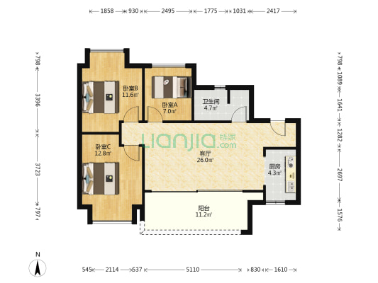 芙蓉天府三期 3室1厅1卫 85平方