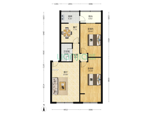 甘肃省党校家属院 2室2厅1卫 104平方
