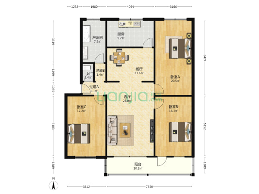 向阳街002号 3室2厅2卫 141平方