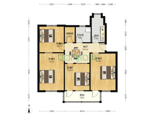 地质实验研究所宿舍 4室1厅1卫 101平方