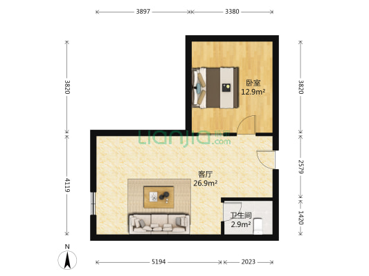 长富花园 1室1厅1卫 56平方