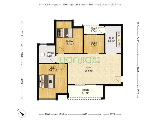 学府江山D区 3室1厅1卫 91平方