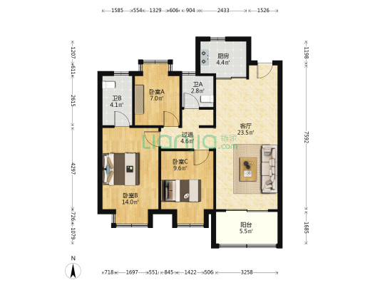 江宁孔雀城紫樾澜庭 3室1厅2卫 98平方