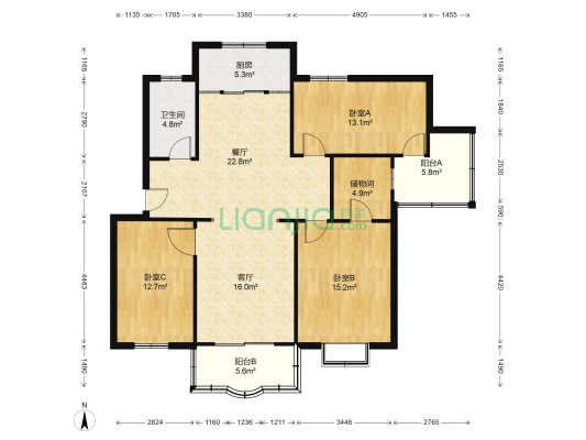 嘉元路1069号附院 3室2厅1卫 117平方