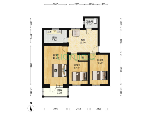 西岗街 3室1厅1卫 75平方