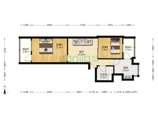 四中家属院 2室1厅1卫 54平方
